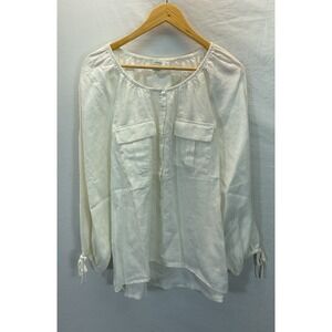 Sundance Women's Tunic Top Size S 100% Linen Ivory Tie Sleeve Boho peasant